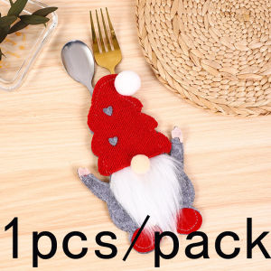 (1pcs) 16 * 11cm Christmas Knife And Fork Decoration Faceless Santa Claus Doll Decoration Table Decoration Creative Bag DIY