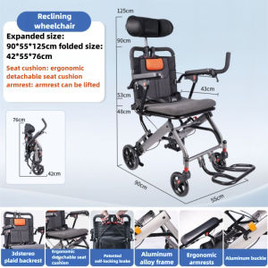 Foldable Lightweight Reclining Wheelchair Manual & Electric Dual Use Adjustable Backrest Safety Mobility Device Approved For Elderly Disabled Patient Travel