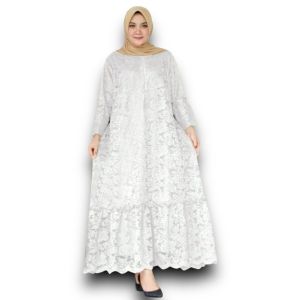 JUMBO SIZE GAMIS DELINDA/ SIZE M-L-XL-2XL-3XL-4XL-5XL/ BUSUI FULL BRUKAT TULANG GLITER LAPIS FURING