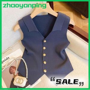 zhaoyanping French Temperament V-neck Single Breasted Sleeveless Knitted Vest For Women
