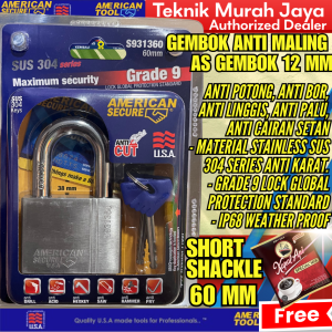 AMERICAN SECURE Gembok Anti Maling 60mm Short Termurah 60 mm Pendek Stainless Steel Gembok Amerika