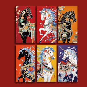 Sonho angpow packet angpau envelope cny gift ang pow red packet 2025/2026 马年新年创意红包封/袋 6pcs Horse Year Design Chinese New Year Envelope Traditional Cartoon Red Envelope Lucky Symbol Creative Lucky Red Pockets Spring Festival