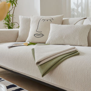 Solid Color Chenille Sofa Cover Luxury Plain Sofa Cushion No Slip Sofa Dust-proof Mat for Season Universal Sofa Cover Thickened