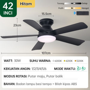 【COD】Lampu kipas angin gantung plafon remote 2in1 3 warna 6 kecepatan 42/48 inci meja makan kamar tidur balkon led lampu kipas angin
