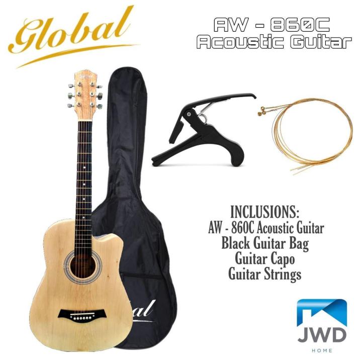 Global AW 860C Acoustic Guitar w Guitar Bag Capo and Strings