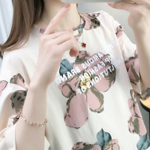 Zishop New Product เสื้อยืดแฟชั่น คอกลม แขนสั้น ทรงสวย สวมใส่สบาย เนื้อผ้านิ่มเด้ง ยืดหยุ่น ใส่ง่าย ดีเทลลายดอกไม้ สวย สดใส แมทช์ได้หลายโอกาส สั่งด่วนๆ