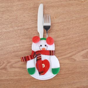 Christmas Snowman Santa Reindeer Utensil Pouches - 10PCS Creative Holiday Tableware Wrap Set for Festive Dining