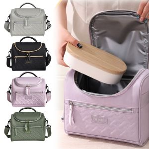 BESTOUR Solid Color Lunch Bags Portable Shoulder Strap Tote Cooler Bags Fashion Picnic Organizer Insulation Bag for School Office