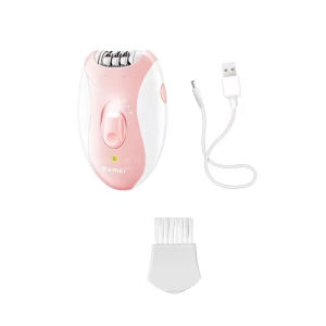 KEMEI USB Rechargeable Female Epilator for Fingers Arms Legs and Body - Safe Hair Removal Design - Pink and White - 100% Authentic - Own Factory