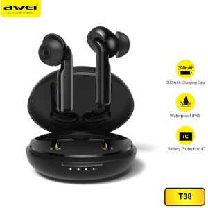 Awei T38 HiFi Stereo Wireless Bluethooth Earphone Fast Tranmission Ultra Low Latency Gaming Earphone with Mic Headphones Support Touch Control Compatible with All Mobile Devices Tablets And Computers