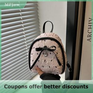 【MPJow】 Fashion Sweet Cute College Style Bow Print Backpack Handbag Shoulder Bag Trendy Women Girly Commuting Bag Student Schoolbag Gift