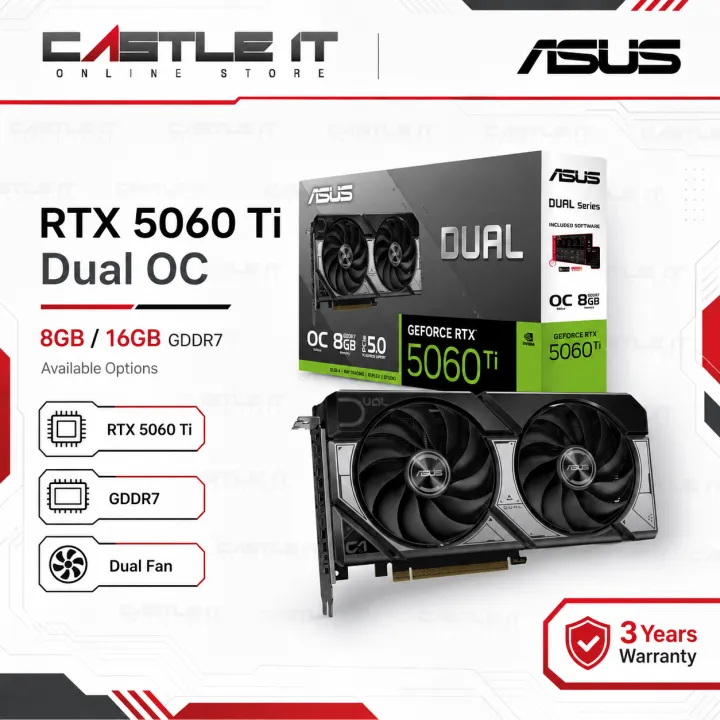 ASUS Dual GeForce RTX 5060 Ti OC 8GB 16GB GDDR7 Graphics Card