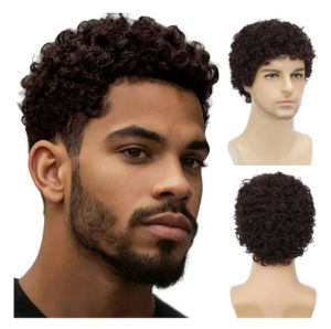 Tóc giả Âu Mỹ hair Tóc giả nam thời trang tóc ngắn bồng bềnh tóc giả sợi tổng hợp làm bằng máy menswig