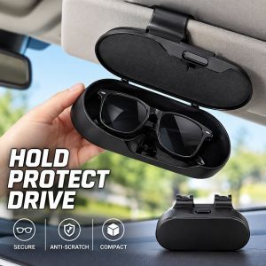 Car Sun Visor Sunglasses Holder Soft Lined Anti Scratch Black Glasses Storage Fit Most Press Open Durable Car Interior Organizer