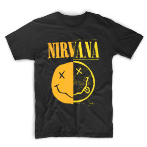 Kaos Anak Band Nirvana Spliced Smiley Face Logo Grunge Rock Legend Kids T Shirt Laki-Laki Perempuan Cowok Cewek Premium