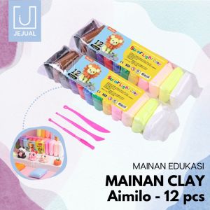 Clay Mainan Anak Aimilo Isi 12 PCS Clay Warna Mainan Edukasi Anak Tidak Beracun/Aman