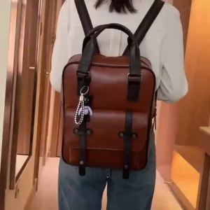 Ba lô chống trộm cho phụ nữ Leacat túi học sinh bằng da PU chống nước ba lô laptop retro