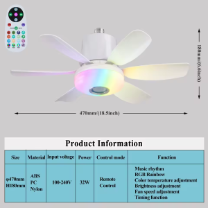 Ceiling Fan With LED Light Ceiling Fan With Remote Control Ceiling Fan With Bluetooth Music Speaker Smart Socket Fan 3 speeds 3-color Light 32W  For Indoor Dining Room Bedroom