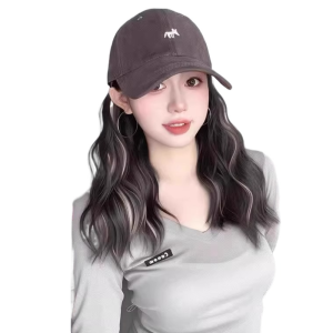 LFPLYQ Highlights Blonde Baseball Cap with Wig Hairpiece One-piece Long Water Wavy Hair Fashion Fluffy Adjustable Hat Wig Women