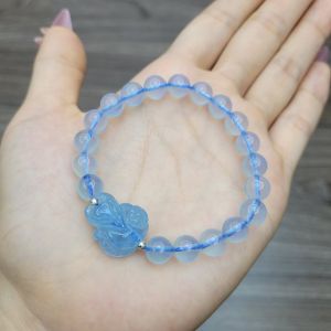 Q538 Vòng hạt Aquamarine 8li mix hồ ly Aquamarine bi bạc Thủy và Mộc - Phong Thuỷ TUDO P