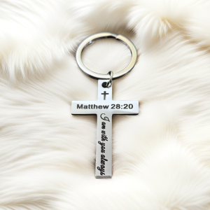 Stainless Steel Key Ring Christian Cross Bible Proverbs Quotation Pendant Cross Scripture Keyring