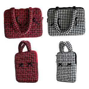 Elegant Bows Detail Checkered Shoulder Bag Laptop Case For Laptop Tablets Business Travel Accessory