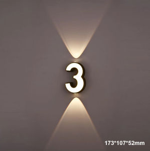 7W LED Number Wall Lamp IP65 Waterproof Outdoor Sconce Modern Aluminum Up Down Light Custom Address Sign Warm White for Porch House Garage Garden Backyard Corridor