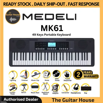 Medeli MK61 61 Keys Portable Keyboard Complete Package with Original Adapter - Black