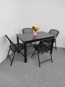 Ready Stock EWJ Wooden Dining Table Set with Foldable Plastic Chair Black 1+4 1+6 / Set Meja Makan Kayu bersama Kerusi Makan Lipat 4 6 Orang