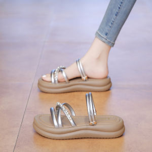 [Free Shipping] WomenS Two-Way Wear Sandals 2025 New Summer Korean Style Fashion Single-Strap Pearl Thick-Soled Soft-Soled Roman Sandals For Women