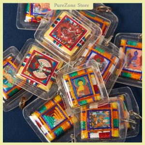 [PureZone] Tây Tạng Tangka Xanh Tara Phật Giáo Móc Khóa Mặt dây chuyền nhỏ túi phong thủy Móc chìa khóa trang trí Phật Giáo