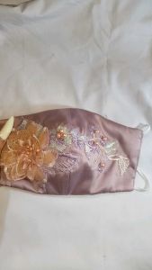 Masker Satin Hias Ungu Muda 3D Cantik - Masker Pesta Cantik - Masker Kain Hias Cantik - Masker Hias