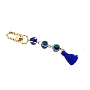 JOKTT Backpack Charms Lucky Turkish Evil Eye Keychain Durable Turkish Blue Eye Colorful Tassel Pendant Car Key Chain Beads Demon Eye Keyring Decoration Ornaments