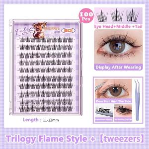 BQI NEW 100-120 Cluster False Eyelashes With Glue Self-Adhesive New Upgraded Softer Lashes Glue-Free 10-12mm C Curl Best Seller Lashes Reusable Eyelash Extension Tweezer Self-Adhesive Strip BQI SB