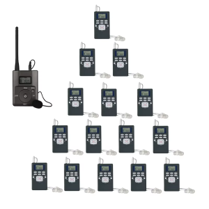 YARMEE FM Portable Audio Wireless Tour Guide System 1 Transmitter + 15 Radio Receivers For Travelling Church Museum Umrah Hajj