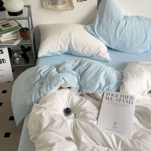 A Maternal and infant-grade bedding four-piece set simple ins Skin-friendly Bed Sheet Quilt Cover Bed Skirt Student Dormitory Three-piece Set LZD