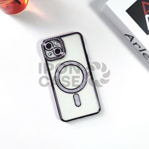 RHINE STONES WITH LENS PROTECTOR CASE CASING MAGNETIC MAGSAFE FOR IPHONE 13 13PRO 13PROMAX 14 14PRO 14PROMAX 15 15PRO 15PROMAX PLATING GLITTER SOFT CASE SHOCKPROOF BACK COVER - iPon Case iP-028