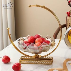 LUNA [Elegant Fruit Plate] Hari Raya Haji Ins Unique Kitchen Moon Fruit Glass Platter Food Storage Snacks Container With Stand