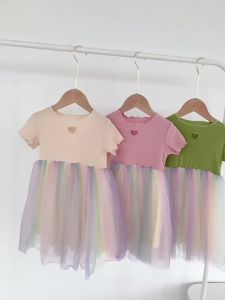 Váy Liền Bé Gái 2025 Váy Voan Mùa Hè Mẫu Mới Váy Công Chúa Phong Cách Tây Phong Cách Hàn Quốc Trẻ Em Váy Bồng Bồng Cầu Vồng Cho Bé Gái Sành Điệu