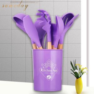Someday 12PCS Silicone Kitchen Utensil Set Natural PP Handle Non-stick Cooking Shovel Kitchen Tool