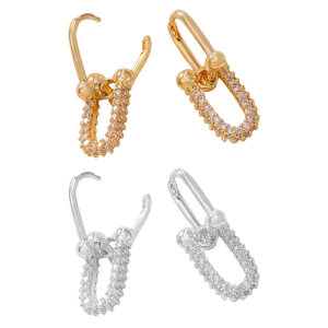 Chic U Shaped Earrings with Zirconia Double Hoops Chic Gold/Silver Plated Earrings Featuring Convertible Link
