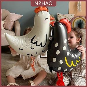 N2HAO 2pcs hình con gà nhôm lá bóng bay màu đen trắng Polka Dot phim hoạt hình đứng trang trí trẻ em sinh nhật bên bóng bay