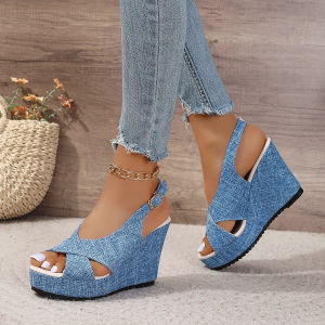 Free Shipping Fish Mouth Sandals MU Wedge Heel New 2026 Fashion TE Buckle Large Size