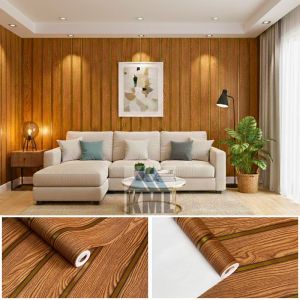 Wallpaper Dinding Ruang Tamu Kamar Tidur Motif Panel Serat Kayu