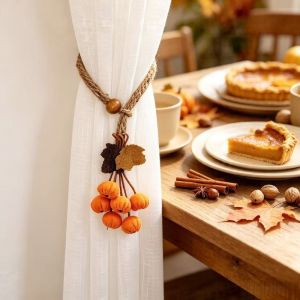 DREAMES Artificial Maple Leaf Curtain Tiebacks Pastoral Style Hawn Berry Strands Curtain Straps Fruit Ornament Decorative Hanging Ball Tieback Autumn