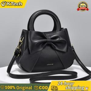 【Vktech】 Women PU Bow Fashion Shoulder Bag Large Capacity Stylish Messenger Bag Detachable Strap Simple Crossbody Bag for Party Vacation