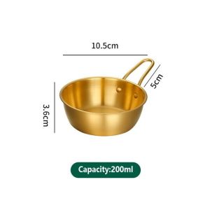 304 Stainless Steel Korean Rice Wine Bowl Gold Handled Portable Small Food Drink Serving Tableware