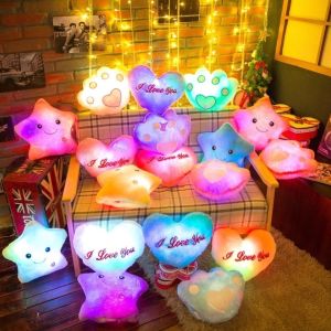 34CM Luminous Pillow Heart Cushion Colorful Glowing Pillow Plush Doll Led Light Toys Gift for Girl Kids Christmas Birthday