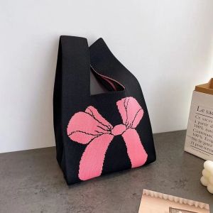SOTOP Tote Bag Knot Wrist Bag Bowknot Weave Handbag Portable Shopping Bags Bow Knitted Bag Girl