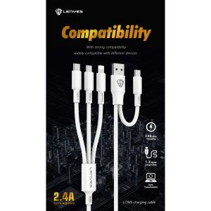 Kabel Data LENYES LC945 6in1 2.4A Lightning TypeC Micro USB anti putus universal kabel cas charger original